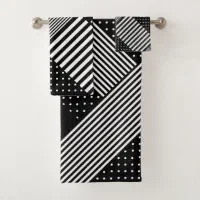 Modern Black And White Striped Bath Towel Set, Zazzle