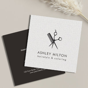 Modern Elegant Black Texture White Hair Stylist Square Business Card