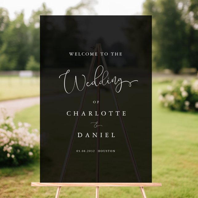 Modern, Elegant, Black-Transparent, Script, Acrylic Sign (WELCOME! Elegant, White,Transparent, Wedding Acrylic Sign)