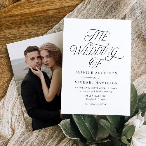 Modern Elegant Black Typography Photo Wedding Invitation