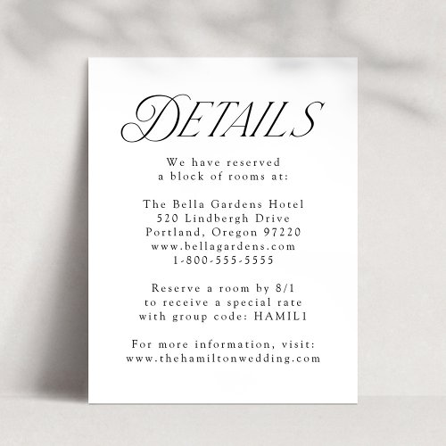 Modern Elegant Black Typography Wedding Details Enclosure Card