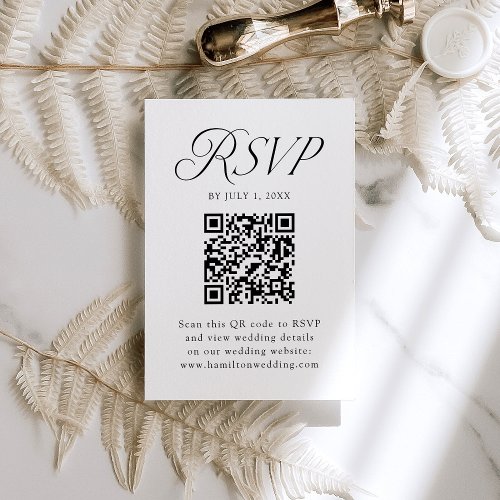 Modern Elegant Black Typography Wedding QR Code RSVP Card