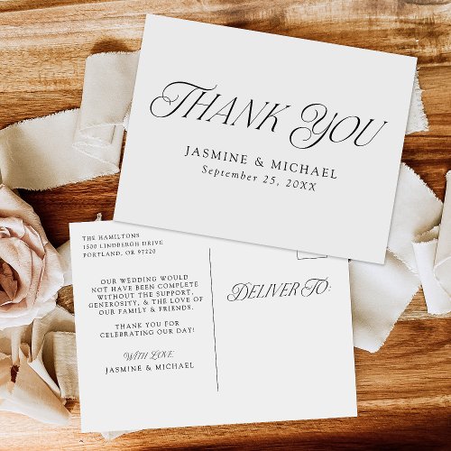 Modern Elegant Black Typography Wedding Thank You Postcard