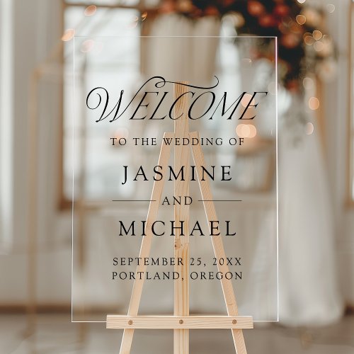 Modern Elegant Black Typography Wedding Welcome Acrylic Sign