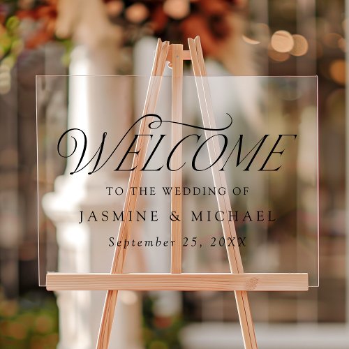 Modern Elegant Black Typography Wedding Welcome Acrylic Sign