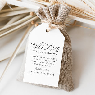 Modern Elegant Black Typography Wedding Welcome Gift Tags