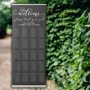 Modern Elegant Black Wedding Seating Chart Retractable Banner