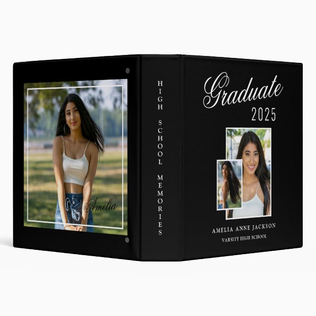 Modern Elegant Black & White 2025 Graduate Photo  3 Ring Binder (Background)