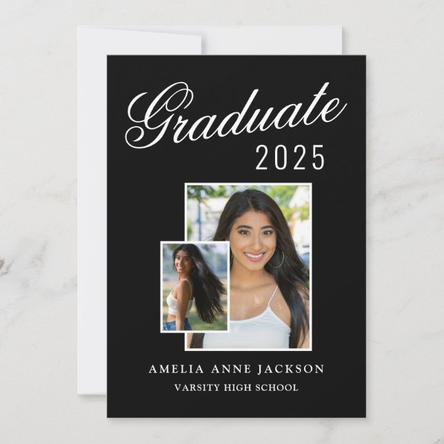 Modern Elegant Black & White 2025 Graduate Photo Announcement (Front)