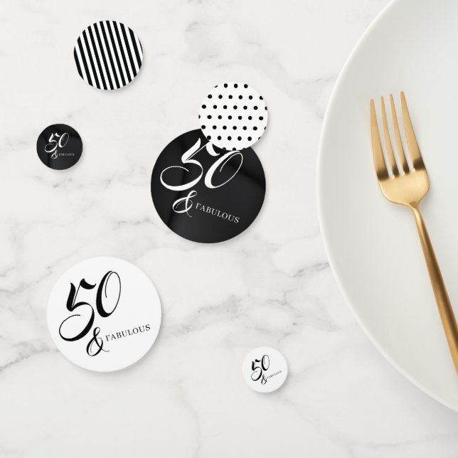 Modern Elegant Black White 50 Fabulous Birthday  Confetti (Group)