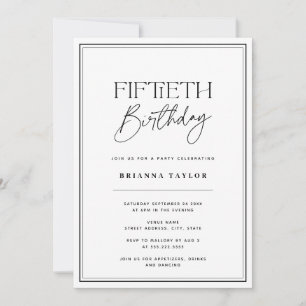 Modern Elegant Black & White 50th Birthday Invitation