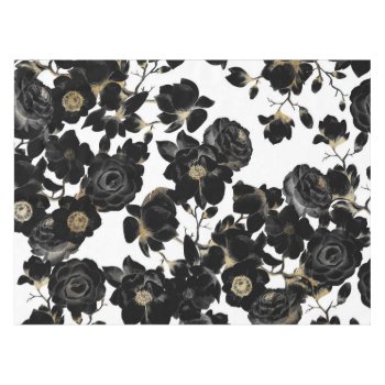 Modern Elegant Black White And Gold Floral Pattern Tablecloth by BlackStrawberry_Co at Zazzle