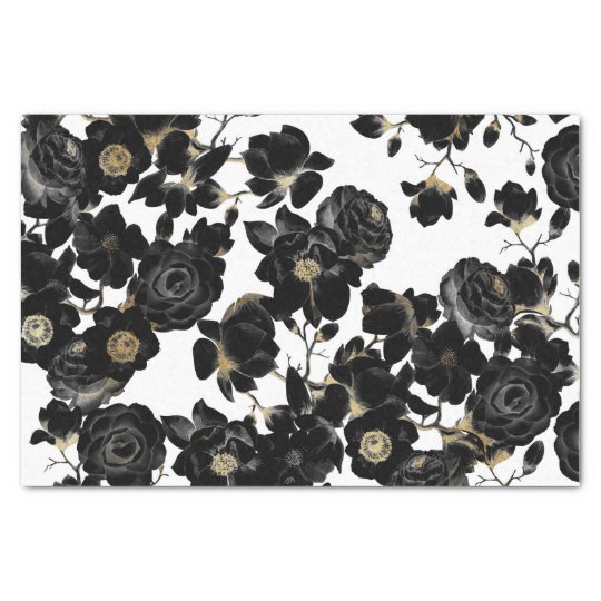 Modern Elegant Black White and Gold Floral Pattern Tissue Paper