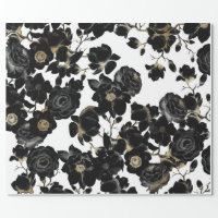 Modern Elegant Black White and Gold Floral Pattern Wrapping Paper, Zazzle