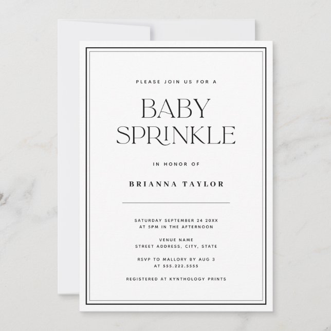Modern Elegant Black & White Baby Sprinkle Invitation (Front)