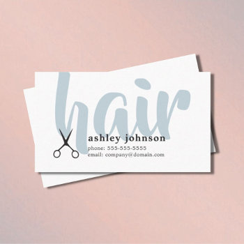 Modern Elegant Black White Blue Hair Stylist Business Card by pro_business_card at Zazzle