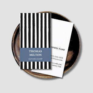 Modern Elegant Black White Blue Stripes Consultant Business Card