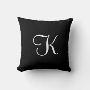 Modern Elegant Black White Calligraphy Monogram Throw Pillow
