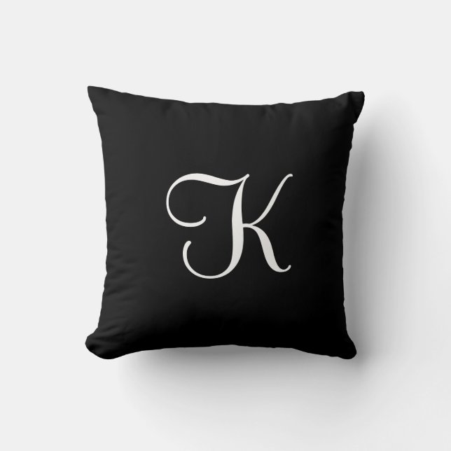 Modern Elegant Black White Calligraphy Monogram  Throw Pillow (Front)