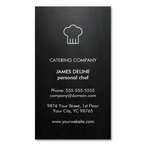 Modern Elegant Black White Catering Chef Business Card Magnet