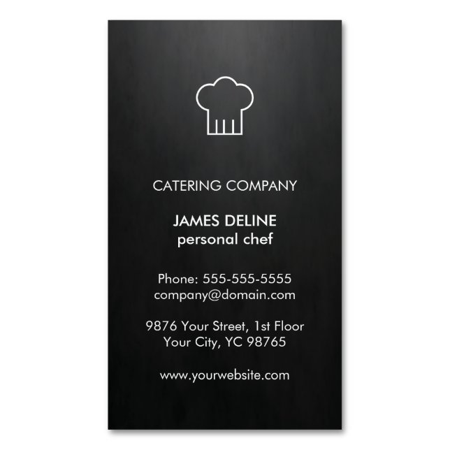 Modern Elegant Black White Catering Chef Business Card Magnet (Front Vertical)