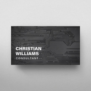 Modern Elegant Black White CircuitBoard Consultant Business Card