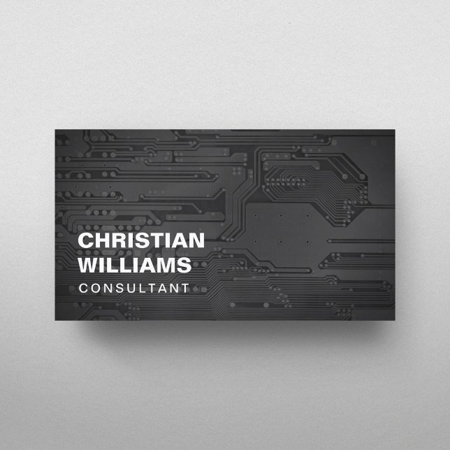 Modern Elegant Black White CircuitBoard Consultant Business Card (Creator Uploaded)