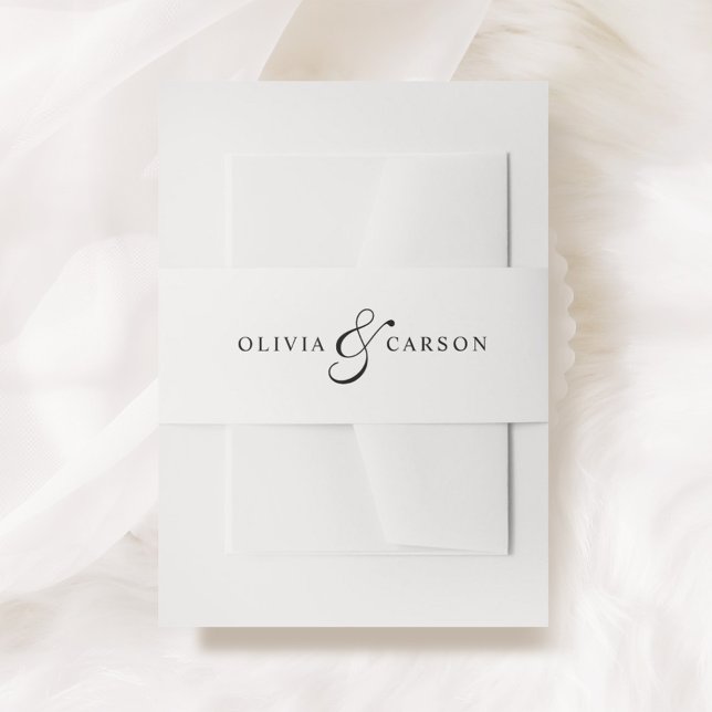 Modern Elegant Black White Custom Monogram Wedding Invitation Belly Band (Creator Uploaded)
