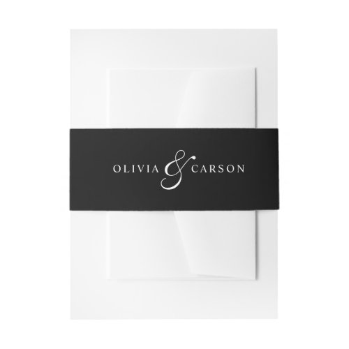 Modern Elegant Black White Custom Monogram Wedding Invitation Belly Band