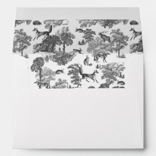 Modern Elegant Black White Deer Fox Country Toile  Envelope