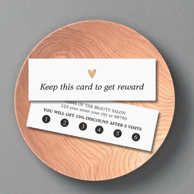 Modern Elegant Black White Faux Gold Heart Loyalty Card (Creator Uploaded)