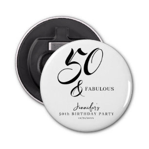Modern Elegant Black White Fifty Fabulous Birthday Bottle Opener