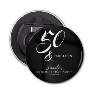 Modern Elegant Black White Fifty Fabulous Birthday Bottle Opener