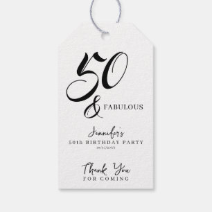 Modern Elegant Black White Fifty Fabulous Birthday Gift Tags