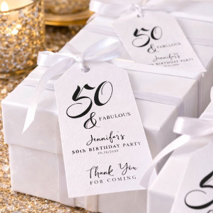 Modern Elegant Black White Fifty Fabulous Birthday Gift Tags