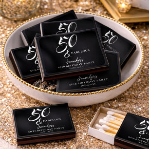 Modern Elegant Black White Fifty Fabulous Birthday Matchboxes