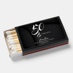 Modern Elegant Black White Fifty Fabulous Birthday Matchboxes