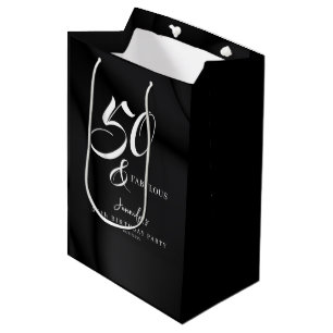 Modern Elegant Black White Fifty Fabulous Birthday Medium Gift Bag