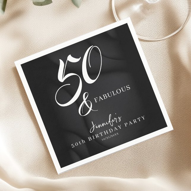 Modern Elegant Black White Fifty Fabulous Birthday Napkins (Creator Uploaded)