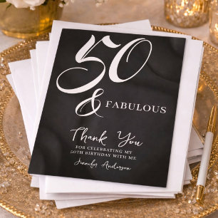 Modern Elegant Black White Fifty Fabulous Birthday Thank You Card