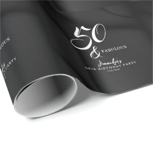 Modern Elegant Black White Fifty Fabulous Birthday Wrapping Paper