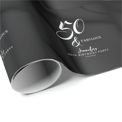 Modern Elegant Black White Fifty Fabulous Birthday Wrapping Paper