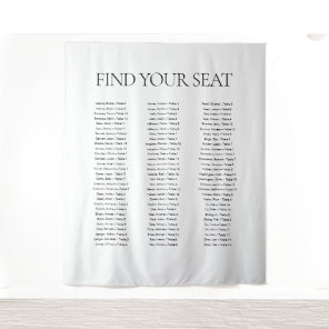 Modern Elegant Black White Find Your Seat Wedding Tapestry