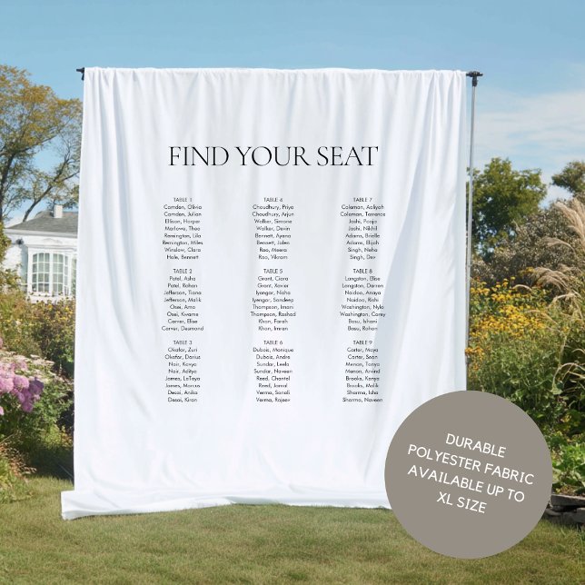 Modern Elegant Black White Find Your Seat Wedding Tapestry (Creator Uploaded)