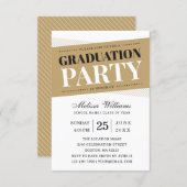Modern Elegant Black White Gold Graduation Party Invitation (Front/Back)