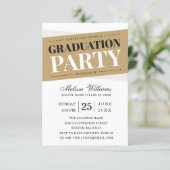 Modern Elegant Black White Gold Graduation Party Invitation (Standing Front)