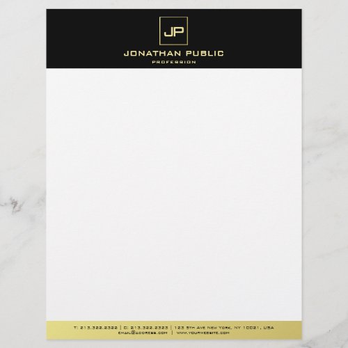Modern Elegant Black White Gold Monogram Template Letterhead