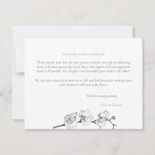 Modern Elegant Black White Gold Orchids Wedding Thank You Card