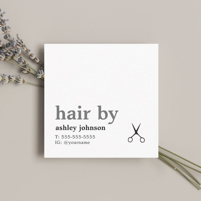 Modern Elegant Black White Grey Hair Stylist  Square Business Card (Creator Uploaded)