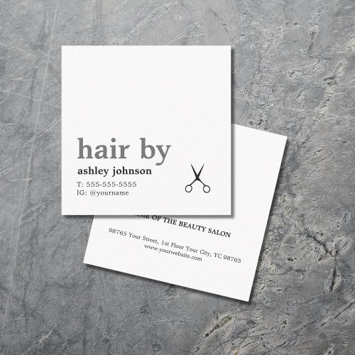Modern Elegant Black White Grey Hair Stylist  Square Business Card
